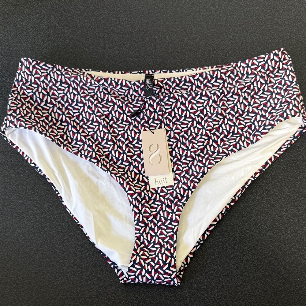 Huit Navy, Red & White Geometric Bikini Bottoms